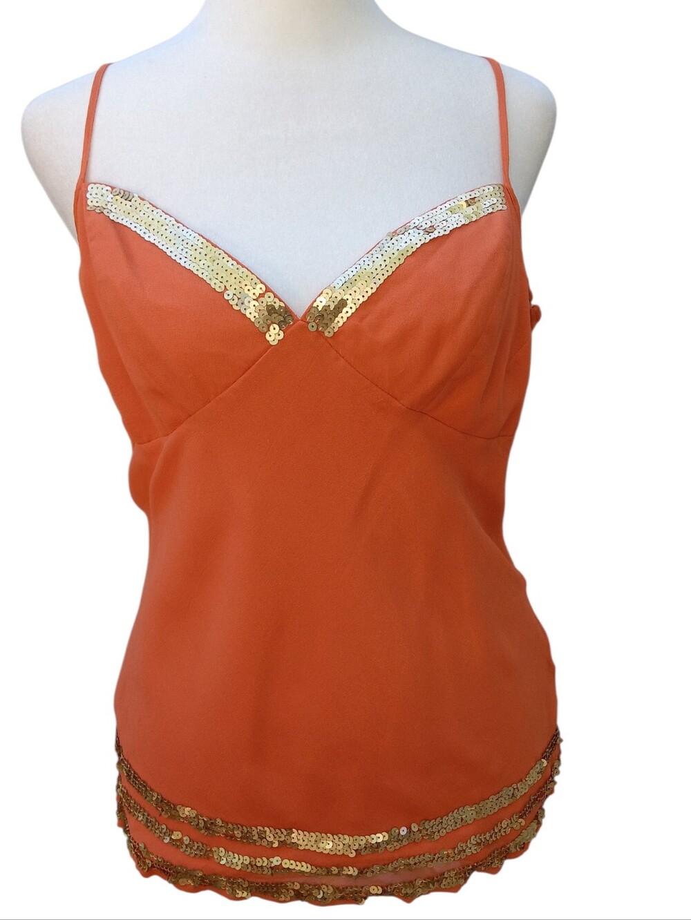 Women's Orange Sequin Trim Camisole Top
